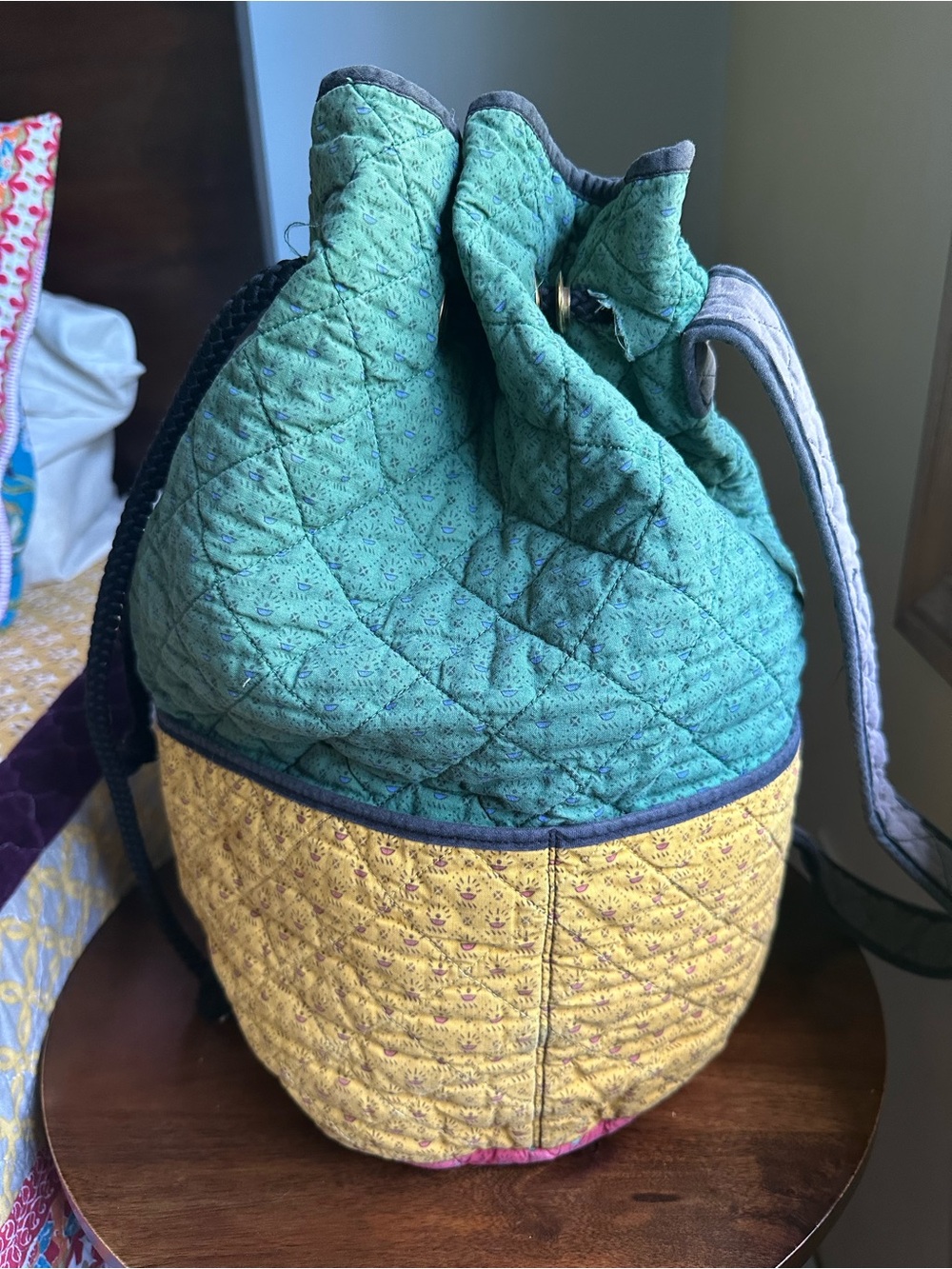 Vintage Les Olivades French Quilted Drawstring Bucket Bag - Repair Project